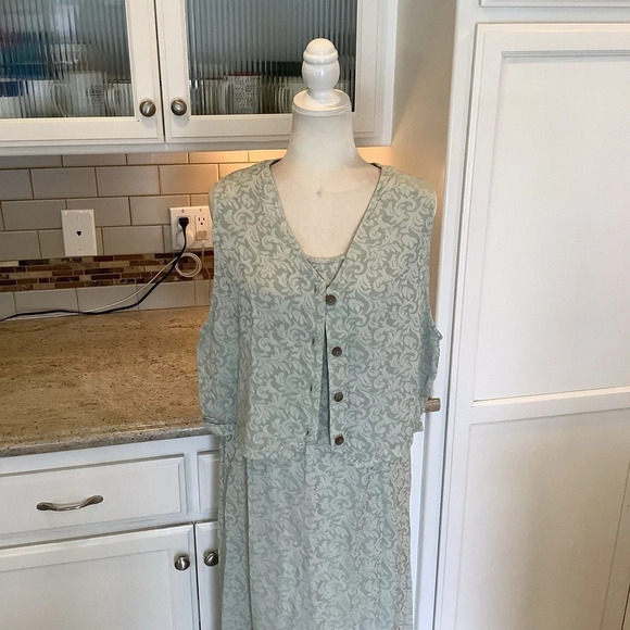 Cut Loose Vintage Two-Piece Green Maxi Dress Set Size Large - Picture 1 of 14